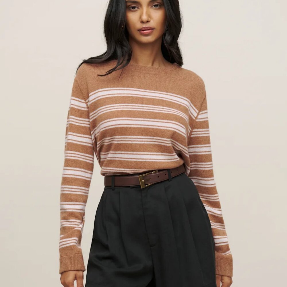 Reformation Cashmere Boyfriend Sweater - Camel Stripe XS/S
